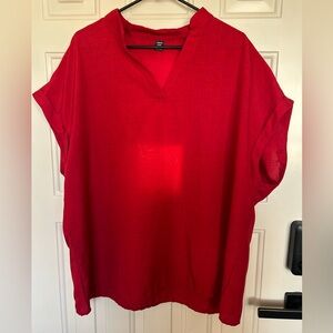 SHEIN Curve Women's Red V-Neck Top